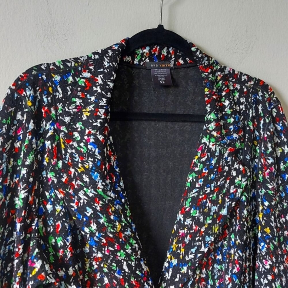 Eva Varro Women Multicolor Cardigan Size XL Long Line One Button 3/4 Sleeves - Picture 3 of 9